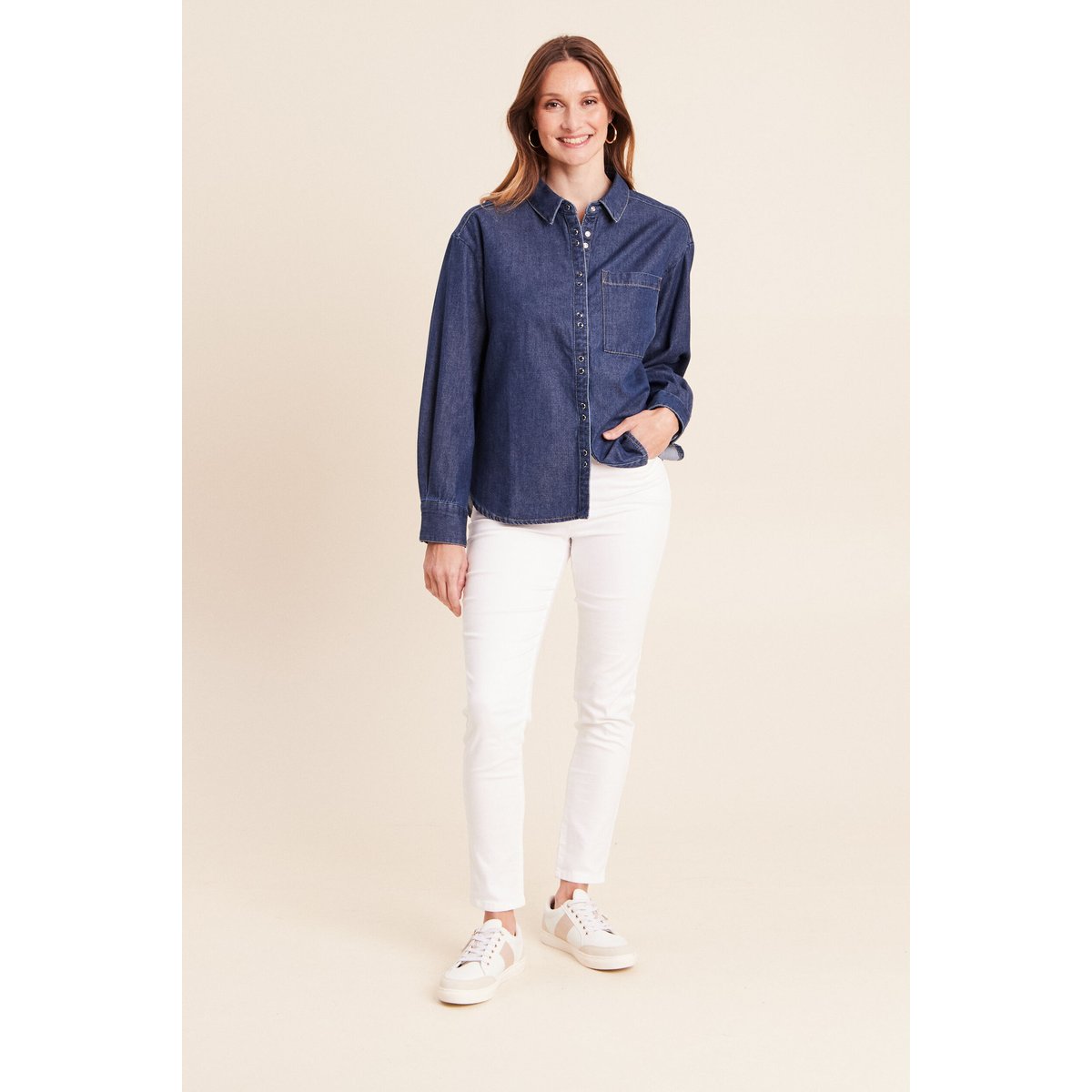 Chemise ample en coton manches longues denim brut, BREAL