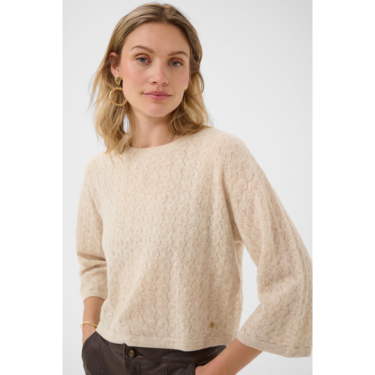 Pullover tricoté beige oat melange, CREAM