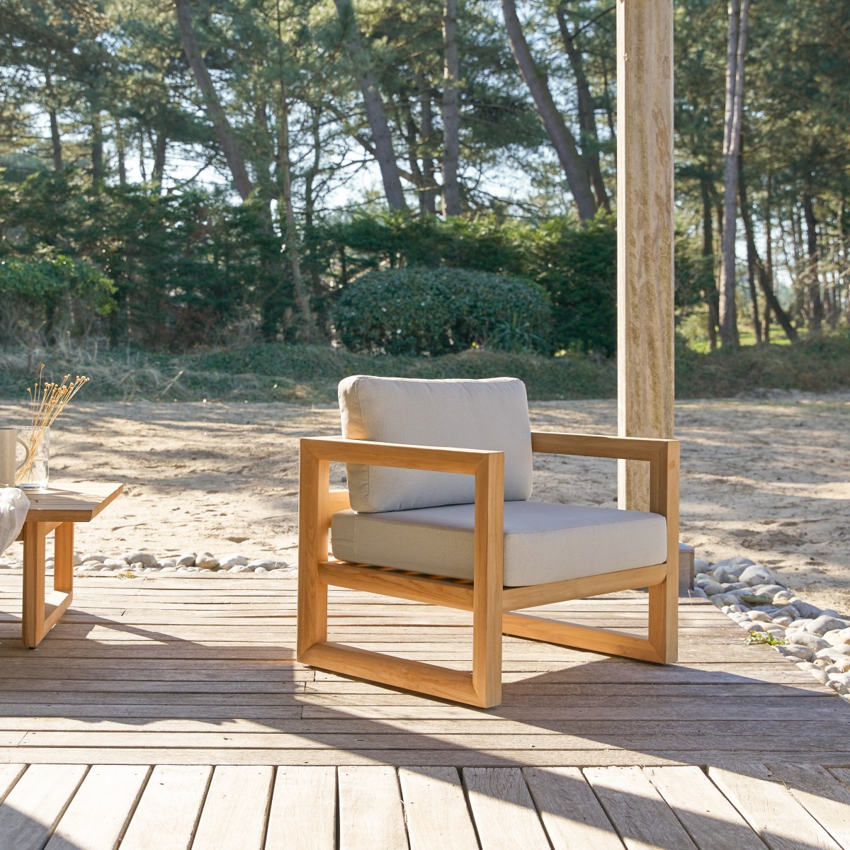 Fauteuil de jardin en Teck massif, NOAH blanc, TIKAMOON