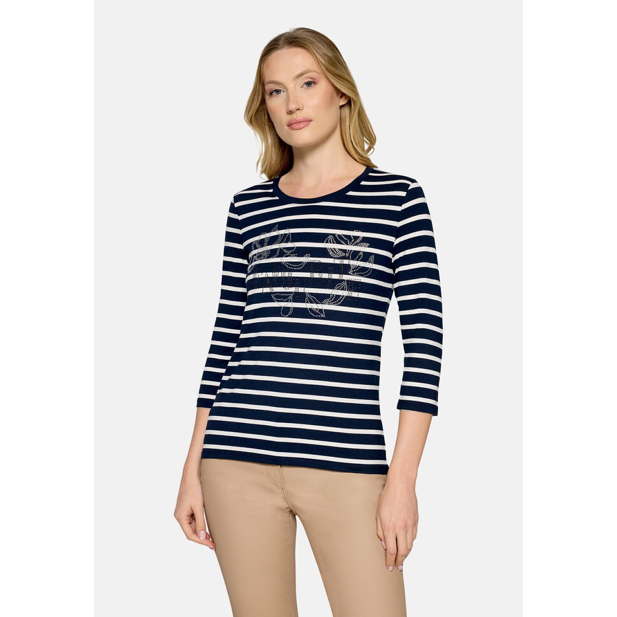 T-shirt à rainures à pierres fantaisie bleu/blanc, BETTY BARCLAY