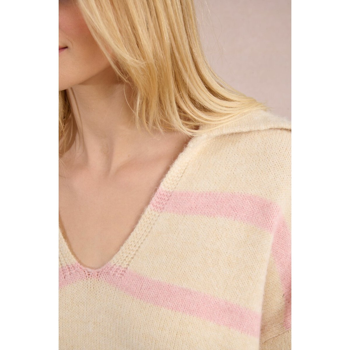 Striped Polo Shirt Jumper ecru striped, MOLLY BRACKEN