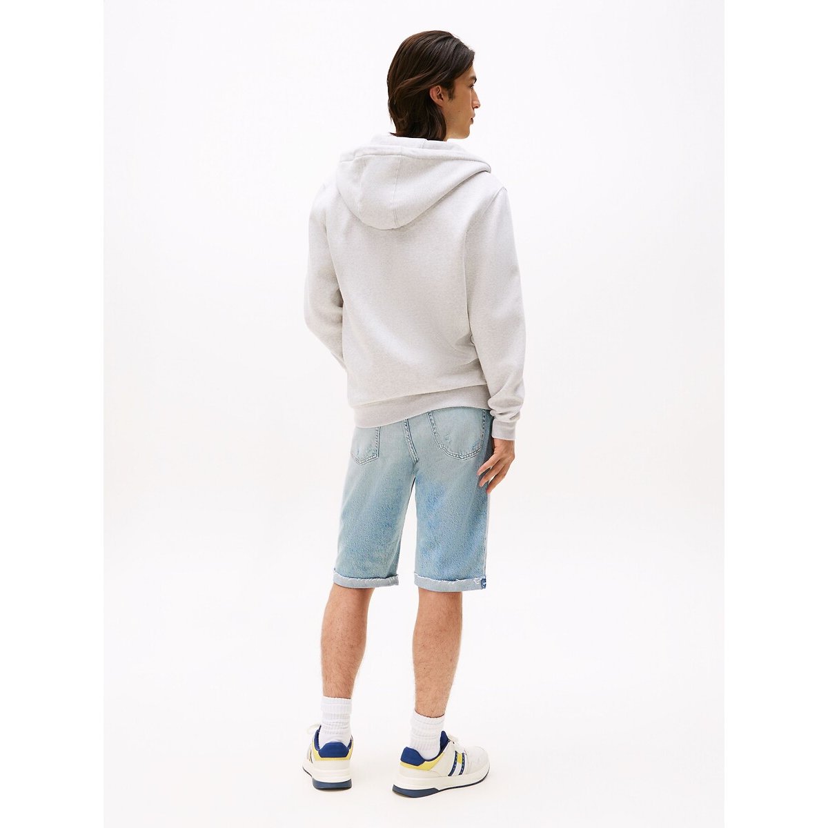 Sweat à capuche zippé en molleton brossé gris clair, TOMMY JEANS