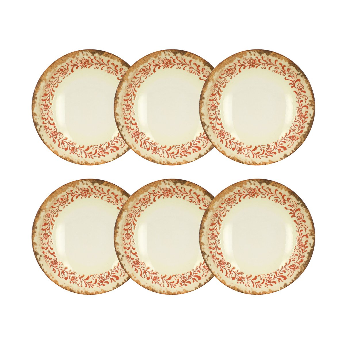 Lot de 6 assiettes creuses 21cm en porcelaine, PALAZZO rouge, OGO LIVING