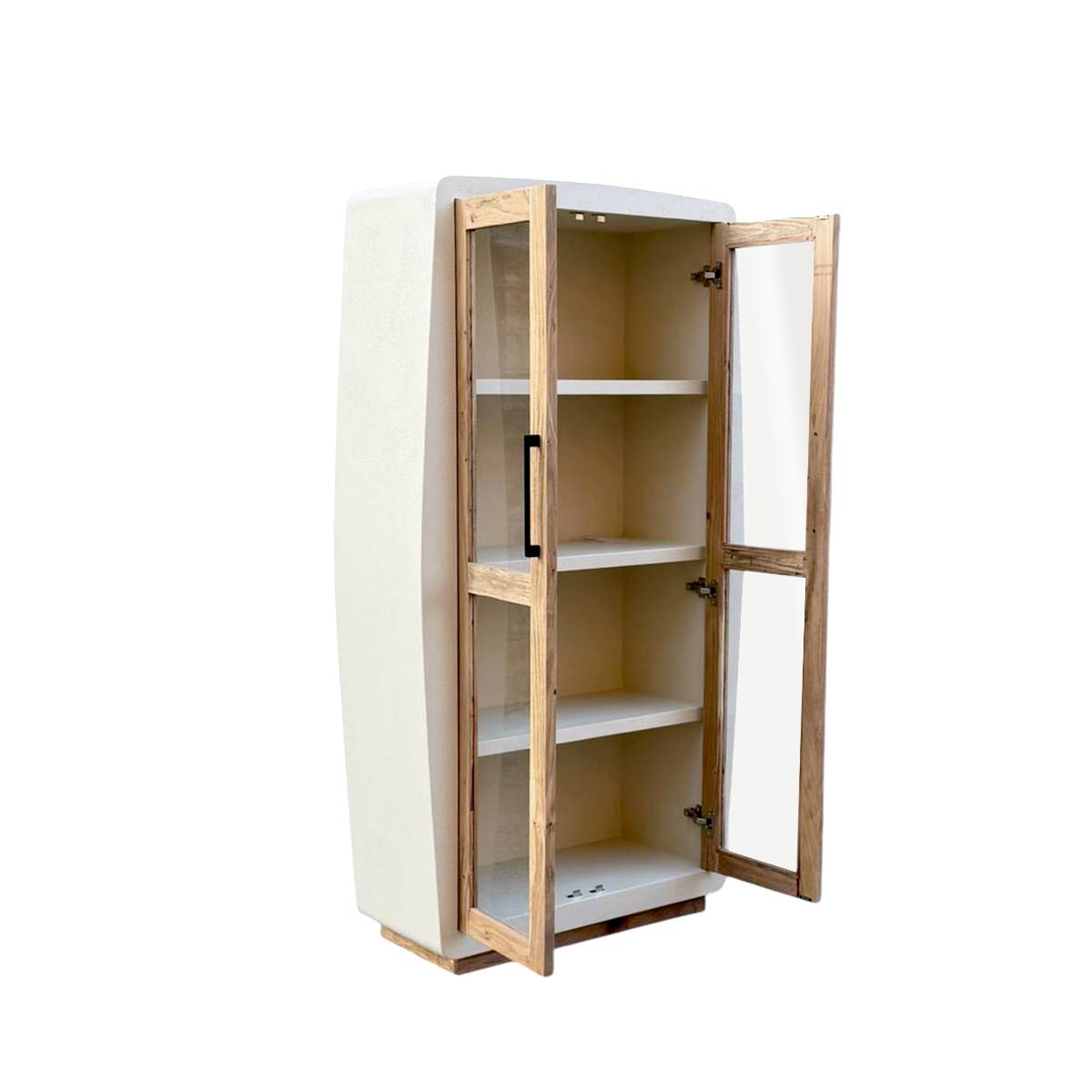 Vitrine en bois effet béton et bois d'acacia DALVA blanc, MADE IN MEUBLES