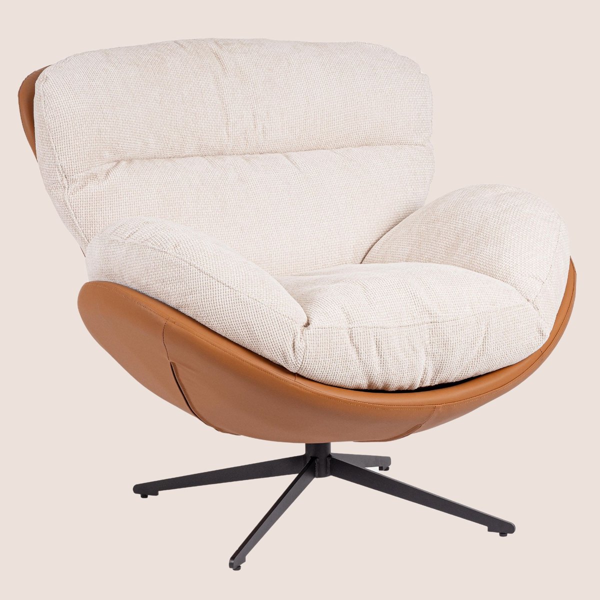 Fauteuil relax pivotant tissu/simili écru/cognac - NINO beige, HELLIN, DEPUIS 1862