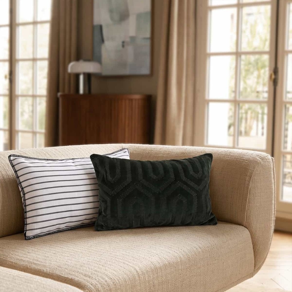 Coussin rayé 30x50cm blanc, ORNAMI