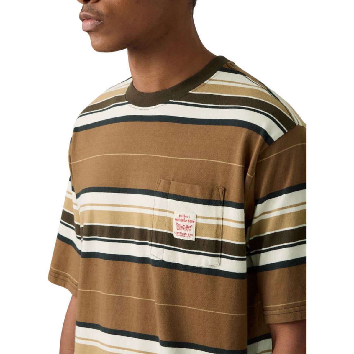 T-shirt marron en coton avec un imprimé fantaisie rayé et des manches courtes marron, LEVI'S