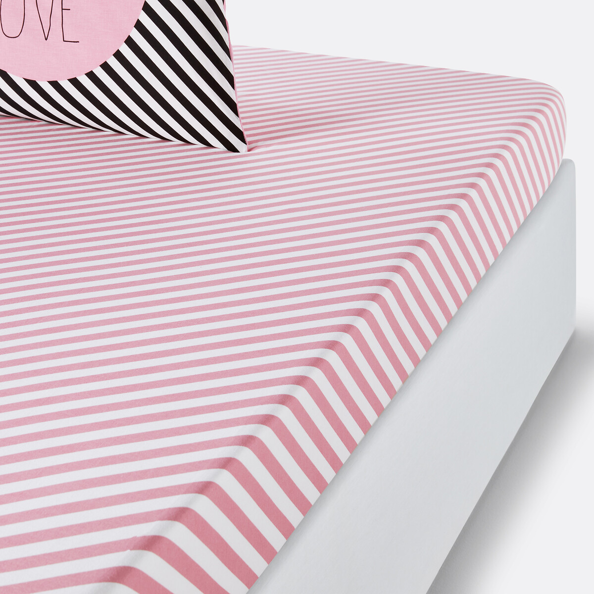 Drap housse coton, Paris for ever rose/blanc, LA REDOUTE INTERIEURS