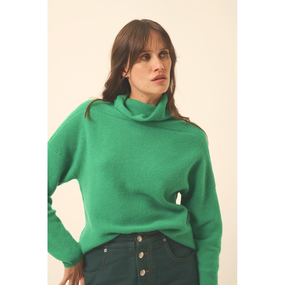 Pull Col Roulé Menthe Blantyre vert, JUST CASHMERE