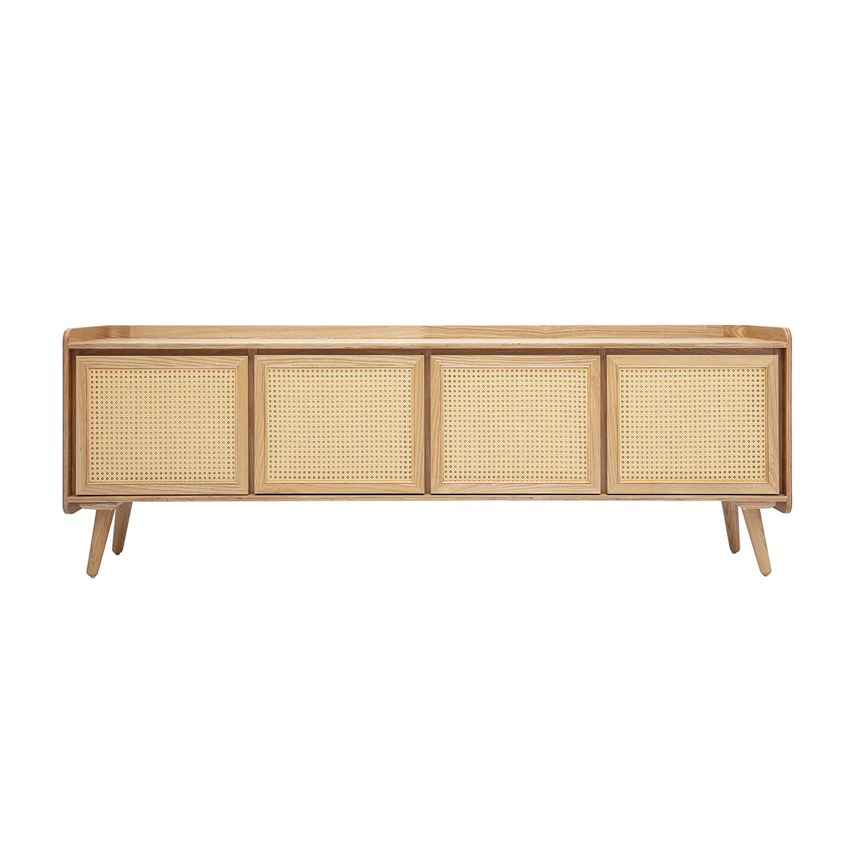 Meuble TV en bois clair frêne et cannage rotin L200 cm ELSY couleur unique, MILIBOO