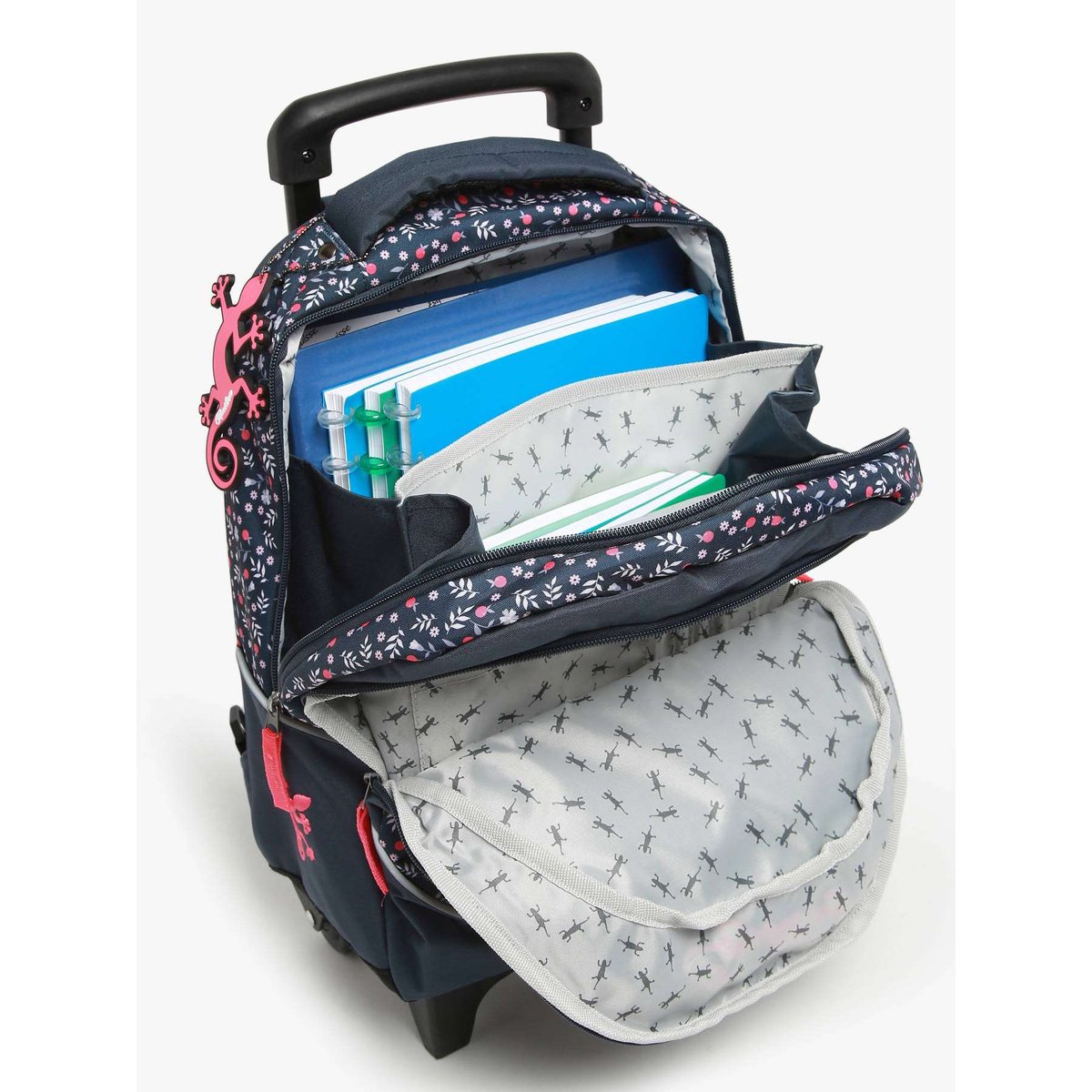 Sac a dos à roulettes navy miniflowers, CAMELEON