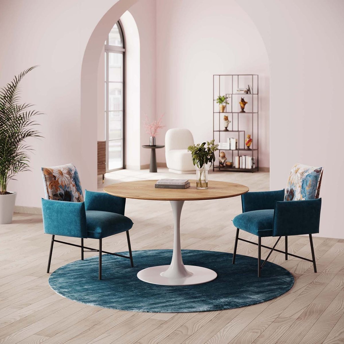 Tapis rond en viscose, COSY bleu, KARE DESIGN