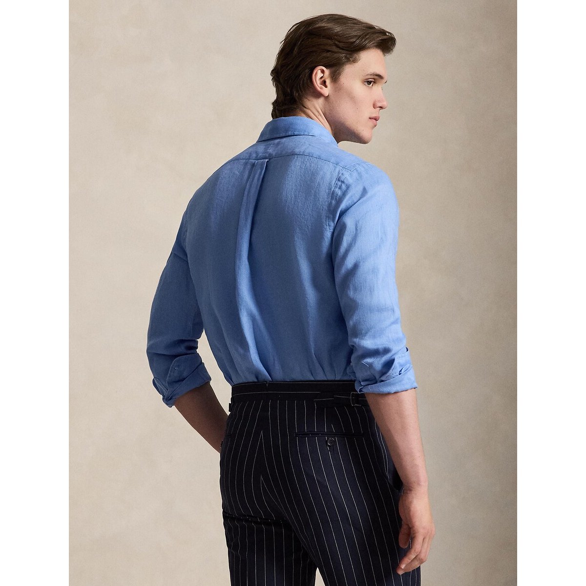 Camicia in lino Custom Fit blu tinta unita , POLO RALPH LAUREN