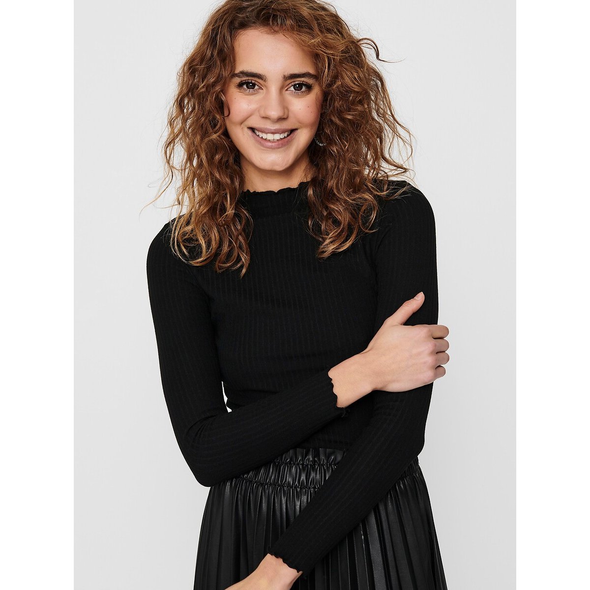 Maglione collo alto in maglia fine nero , ONLY