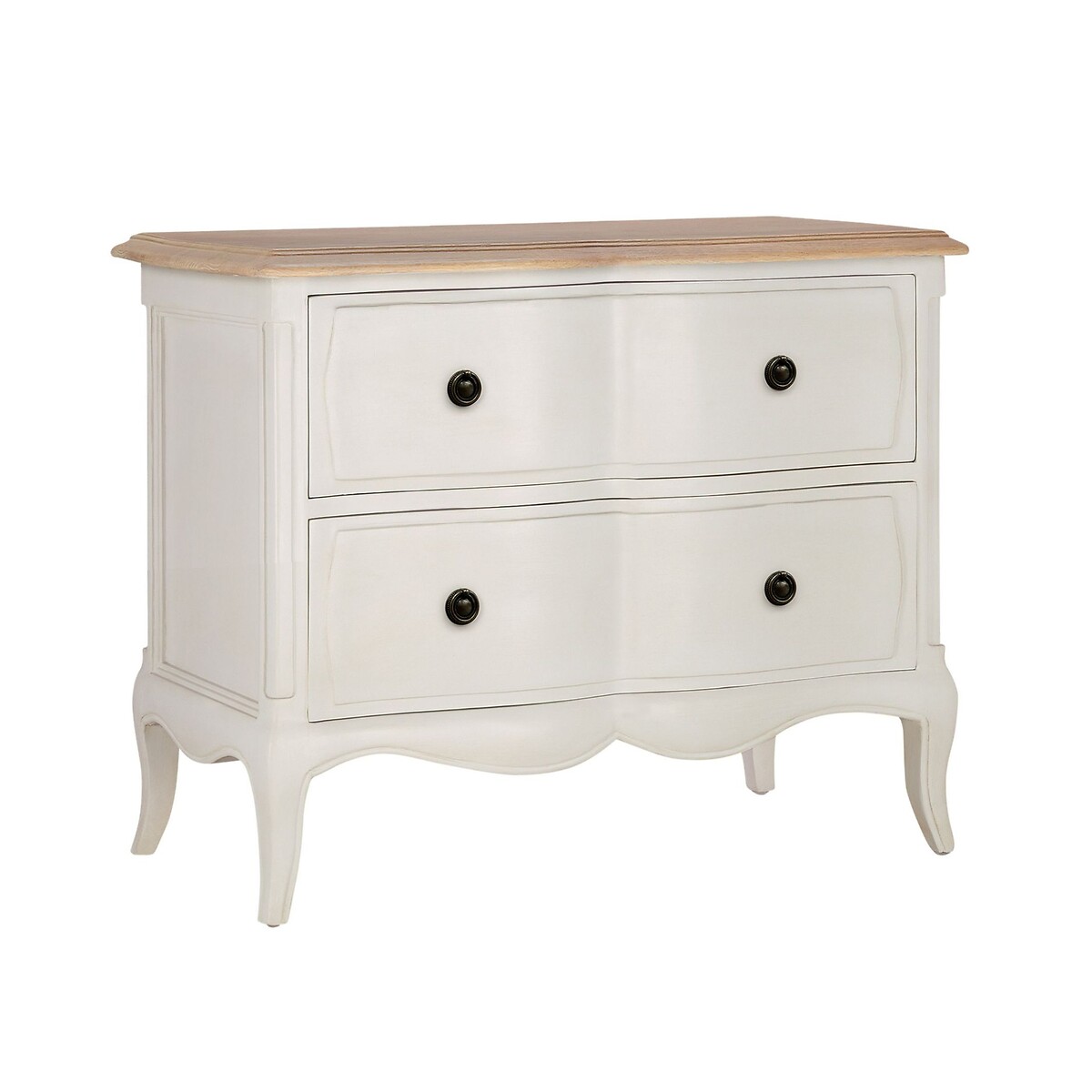 Amelie French-Style 2 Drawer Wide Bedside Table grey white , WILLIS & GAMBIER