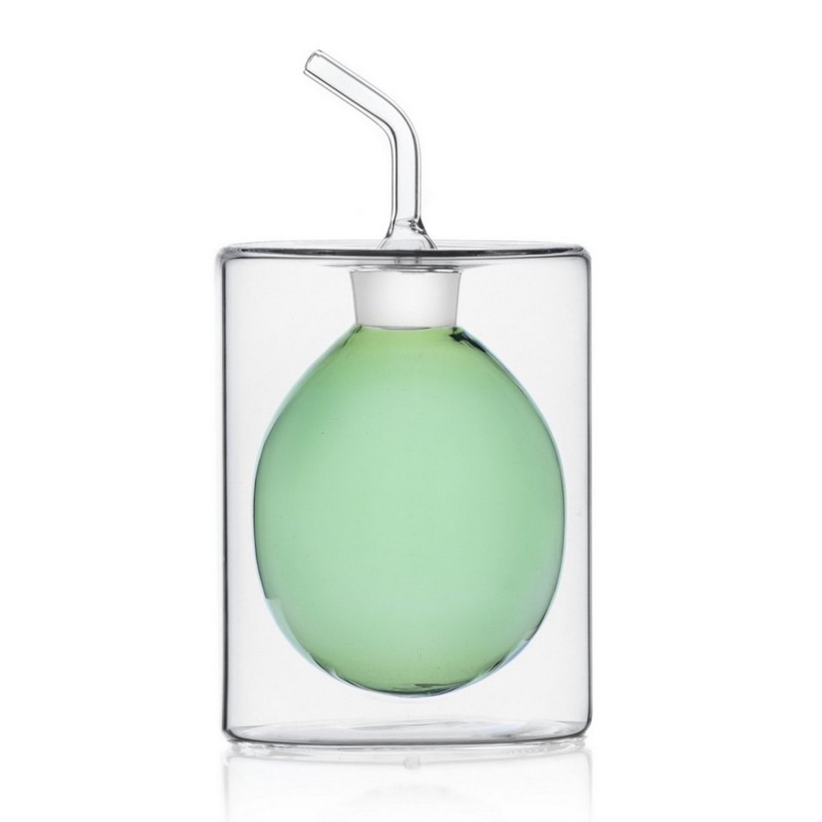 Petit huilier vinaigrier design verre double paroi  CILINDRO vert, ICHENDORF
