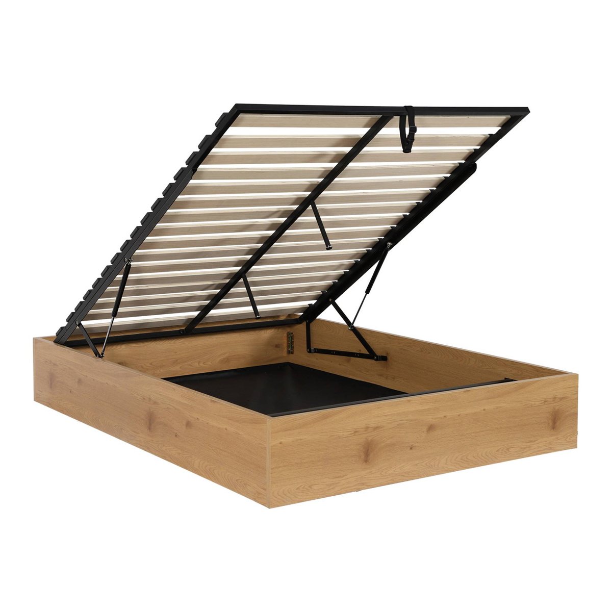 Lit coffre sommier à lattes 140x190cm décor bois LIFT chêne, SWEEEK