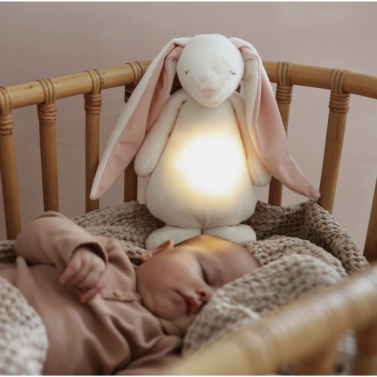 Peluche veilleuse lapin magique ecru, rose, MOONIE