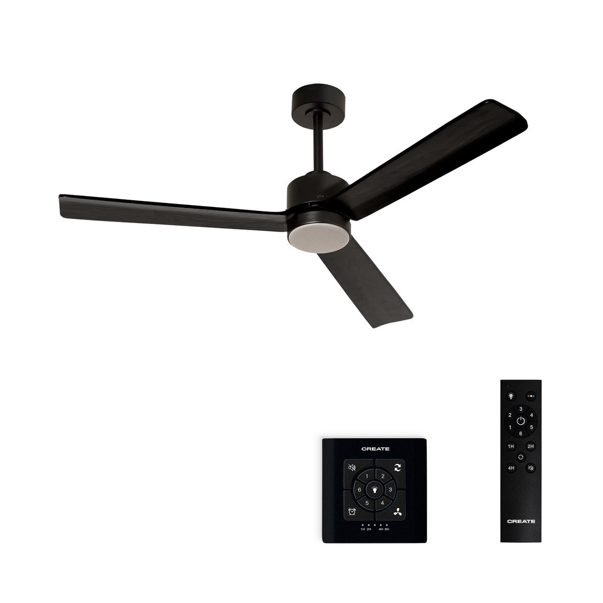 Ventilateurde plafond 40W avec lumière LED et contrôleur mural WIND MODERN noir/noir, CREATE