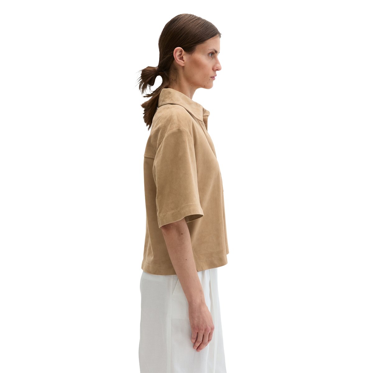 Chemise en cuir regular en cuir velours de chèvre souple beige, MARC O'POLO