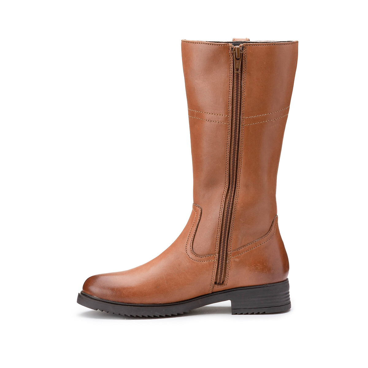 Kids Riding Calf Boots in Leather with Zip Fastening camel, LA REDOUTE COLLECTIONS