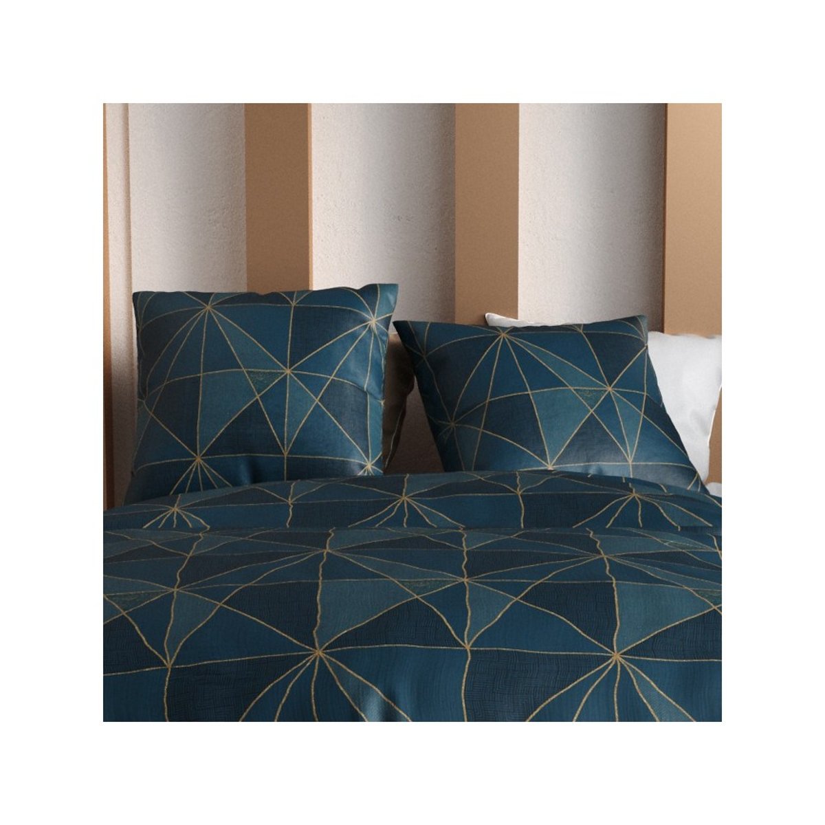 Housse de couette 2 personnes finition bouton + 2 taies 100% microfibre bleu, DECORATIE