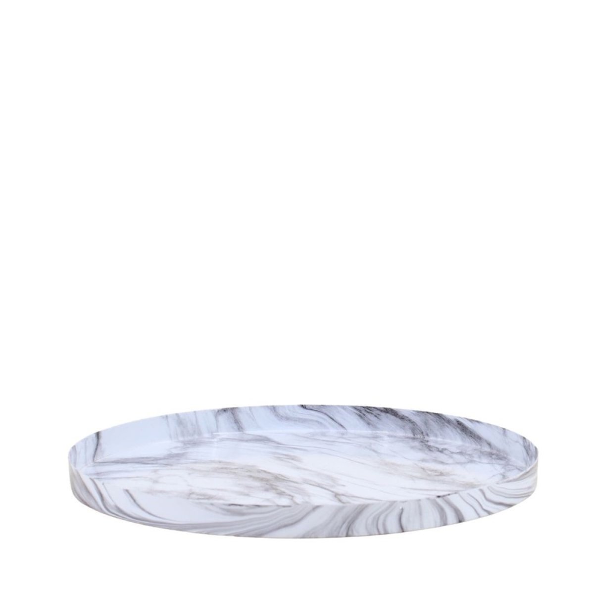 Plateau rond effet marbre 33cm blanc, ORNAMI