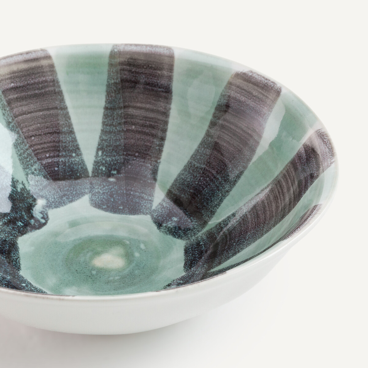 Lot de 4 bols en grès rayé, diamètre 19 cm, VIANA vert de gris/noir, AM.PM