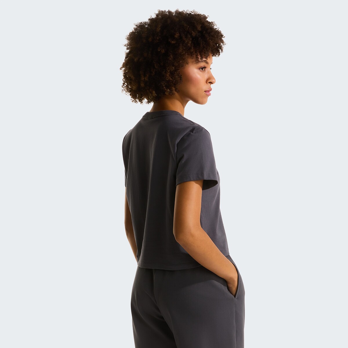 Ribbed Crew Neck T-Shirt with Short Sleeves charcoal grey, THE NORTH FACE