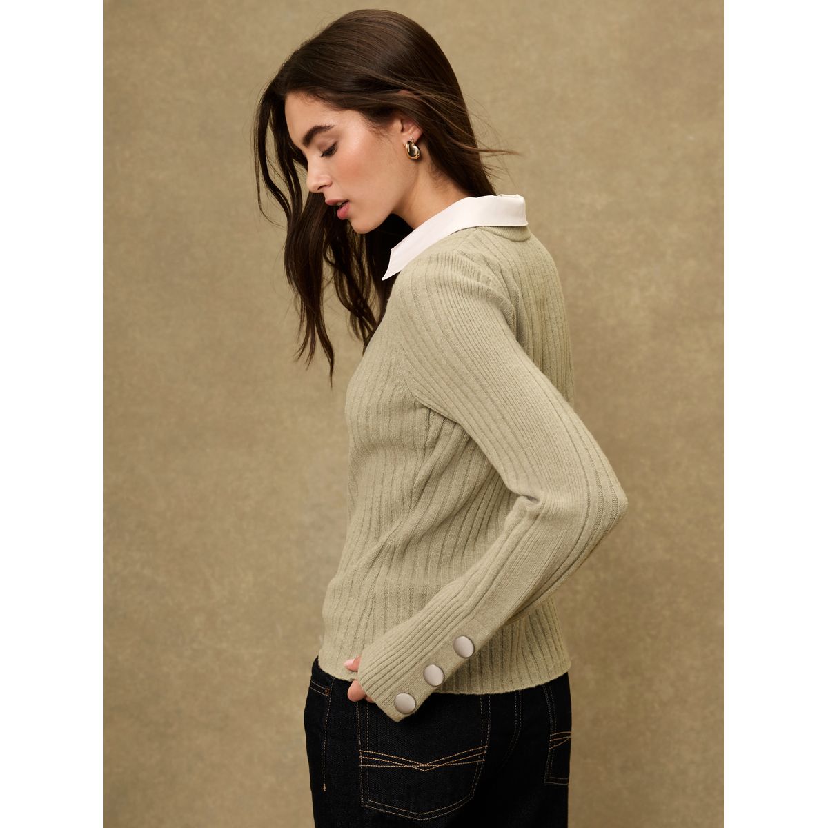 Pull en maille super doux avec effet chemise vert sauge, NEXT
