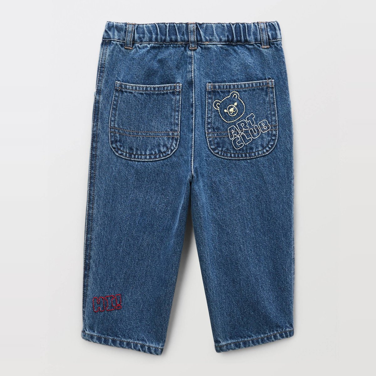 Jean taille élastique brodé en coton denim, BOUT'CHOU