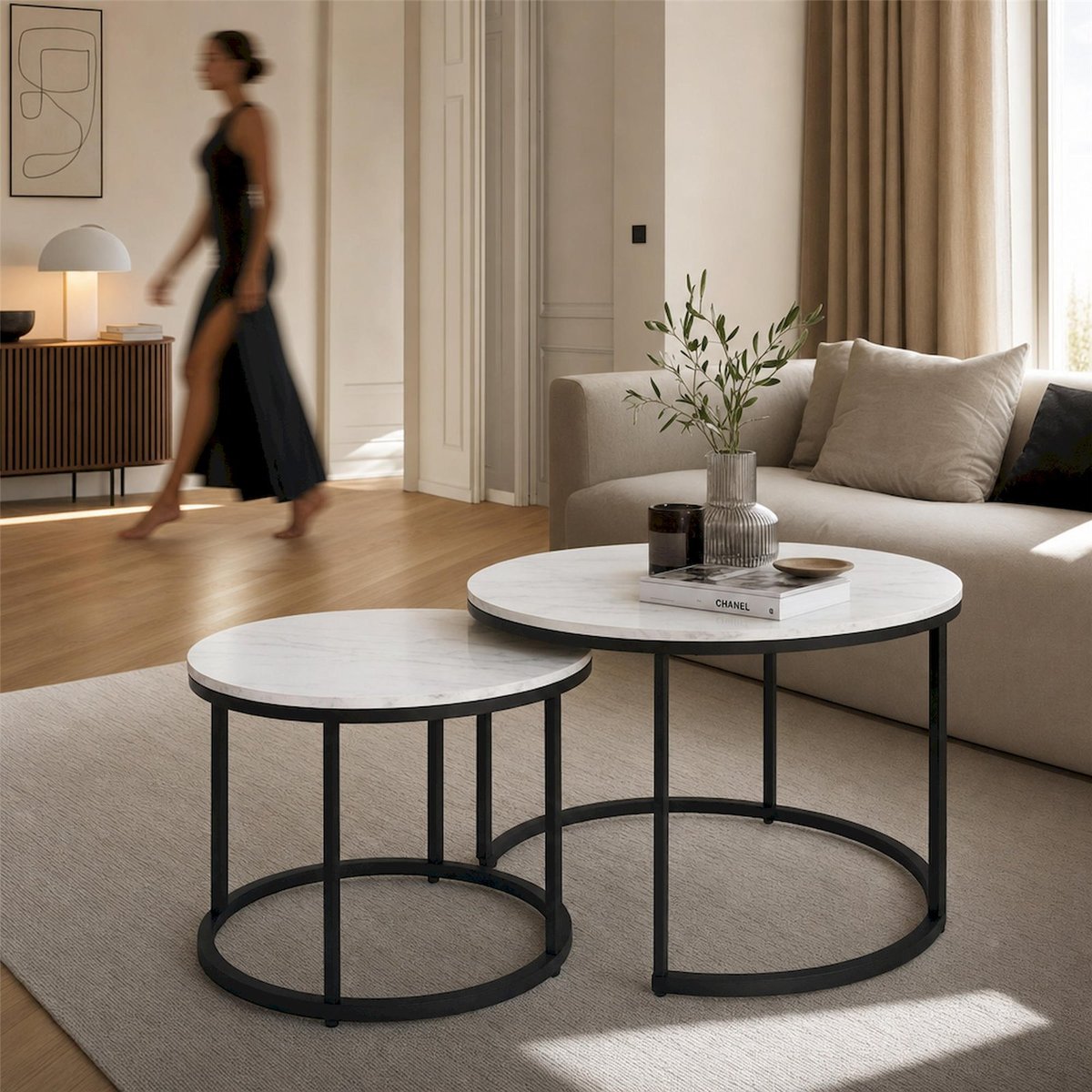 Lot de 2 tables basses rondes DION blanc, RECOLLECTION