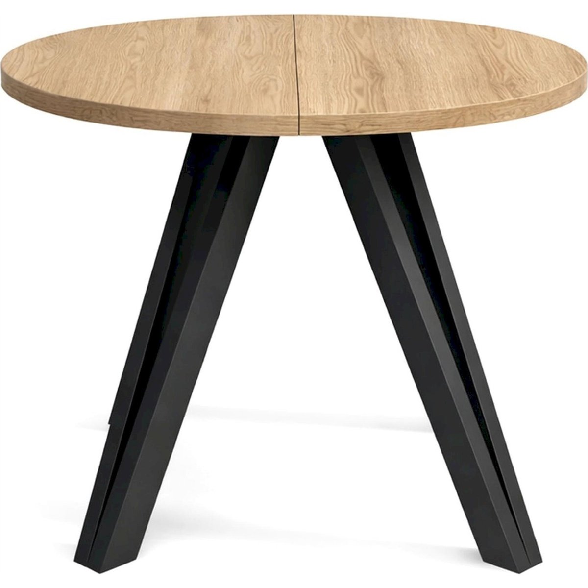 Table à manger ronde extensible piètement hairpin chêne cremona et noir, RECOLLECTION