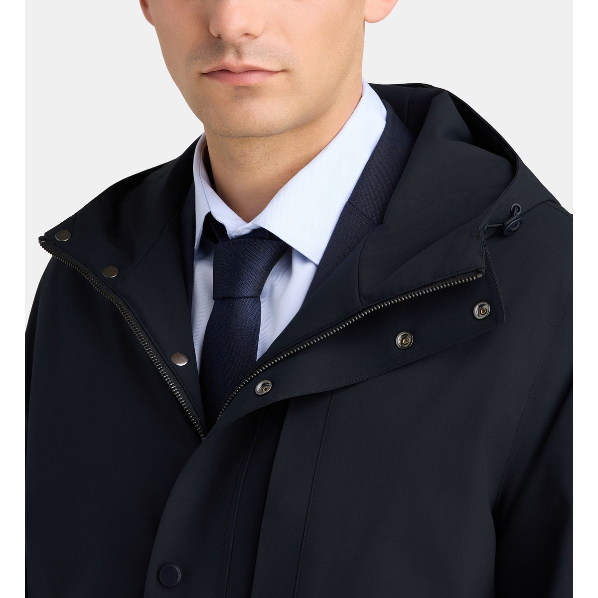 Parka mi longue bielo déperlante à capuche bleu marine, COMPTOIR GL