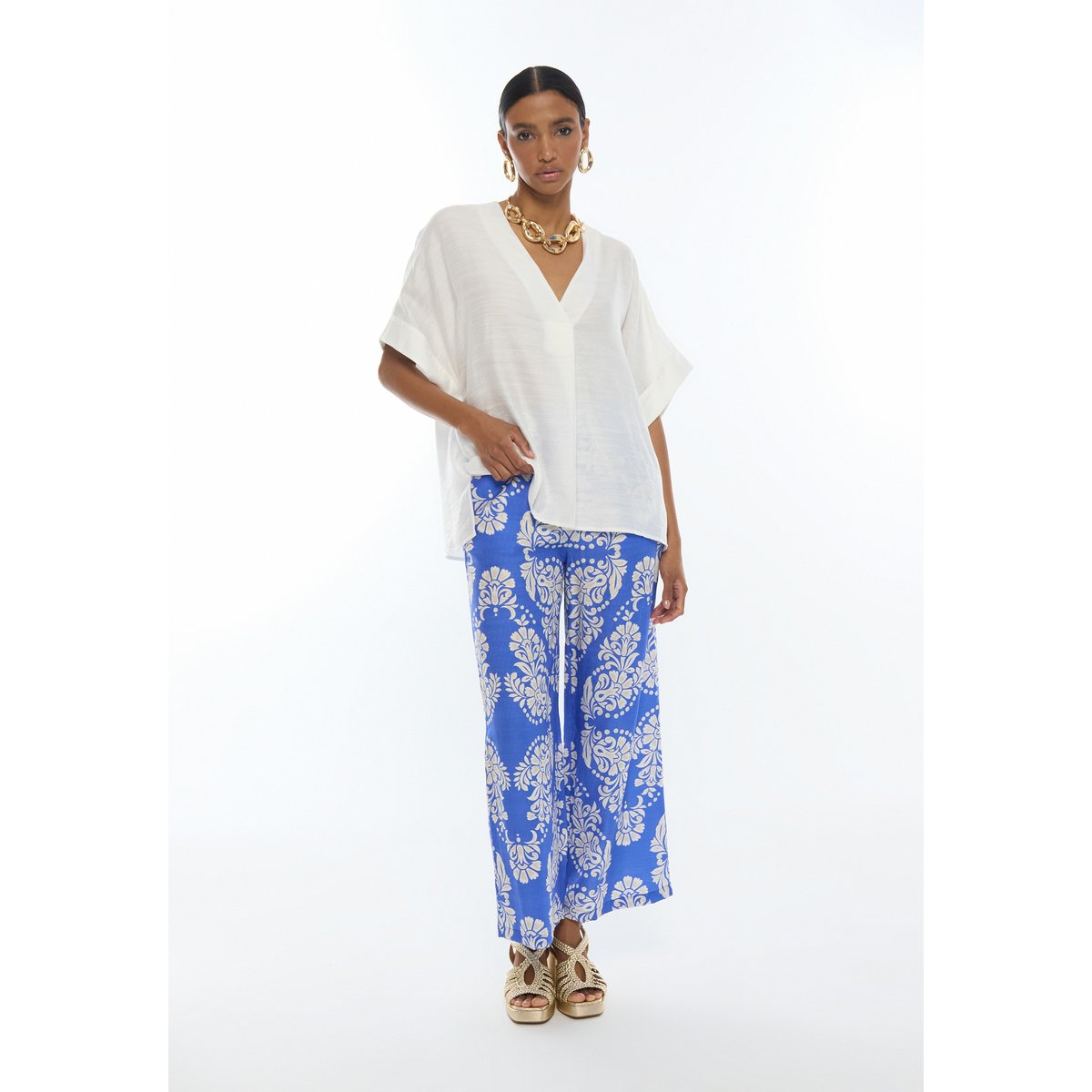 Pantalon large à imprimé paisley bleu clair, LOLA CASADEMUNT