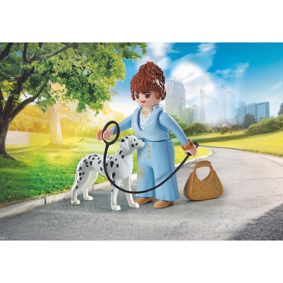 Femme d'affaire avec sac à main et son Dalmatien multicolore, PLAYMOBIL