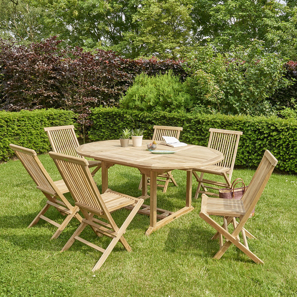 Table de jardin en teck massif extensible 6/8 places MIDLAND naturel, BERAH GETAH