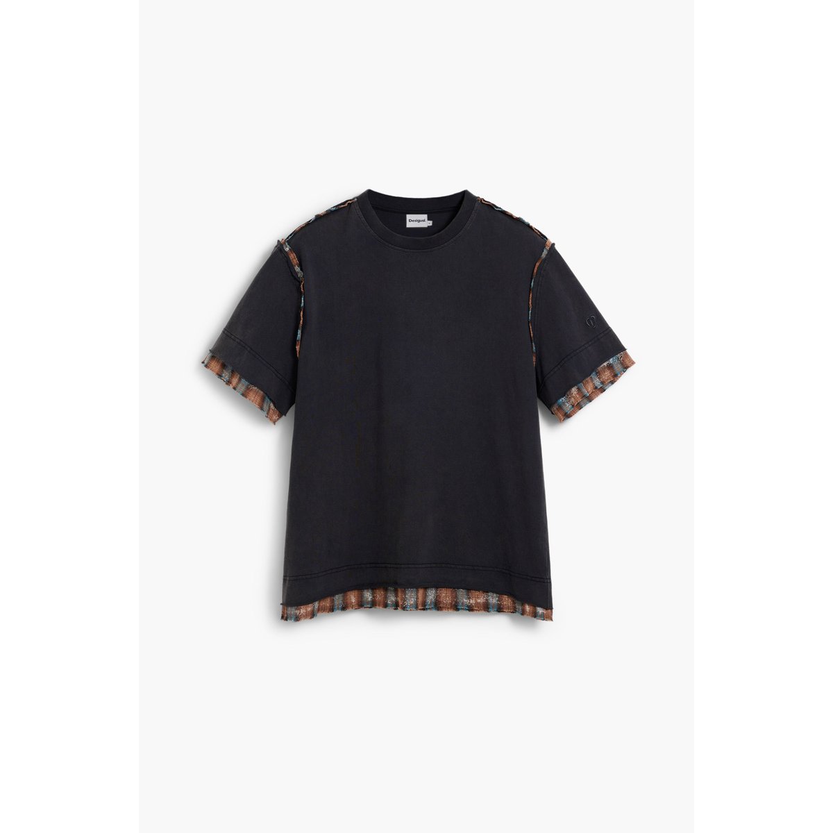 T-shirt à manches courtes détails coutures noir, DESIGUAL