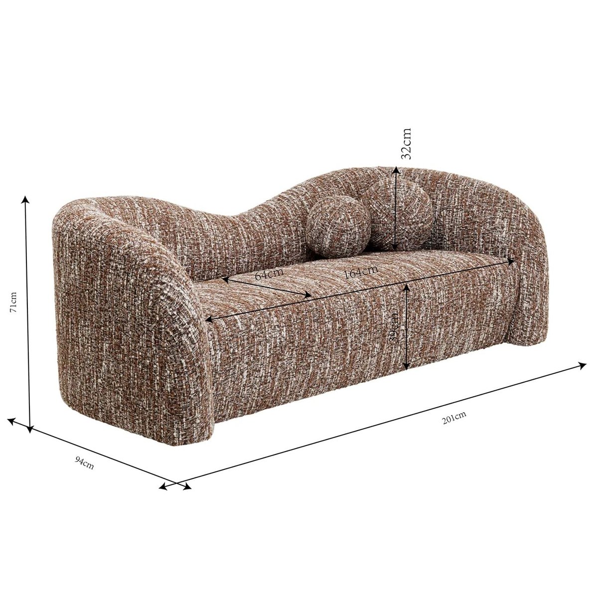Canapé en polyester bouclé mélangé, LIVIA MELANGE marron, KARE DESIGN