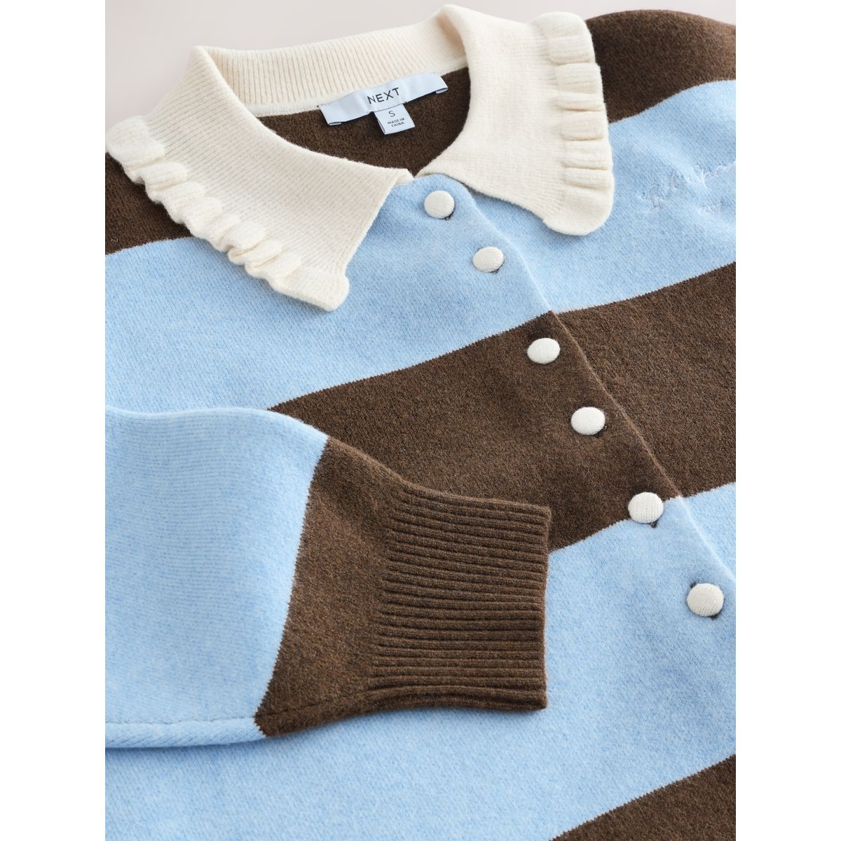 Cardigan style blouson ultra-doux rayures bleues/marron chocolat, NEXT