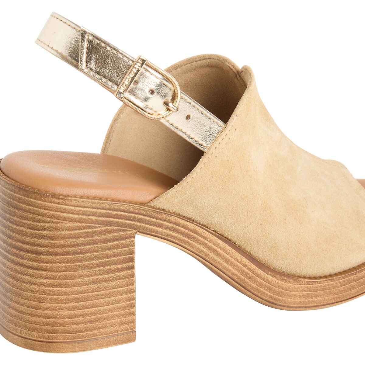 Sandales en cuir talon large beige, TAMARIS