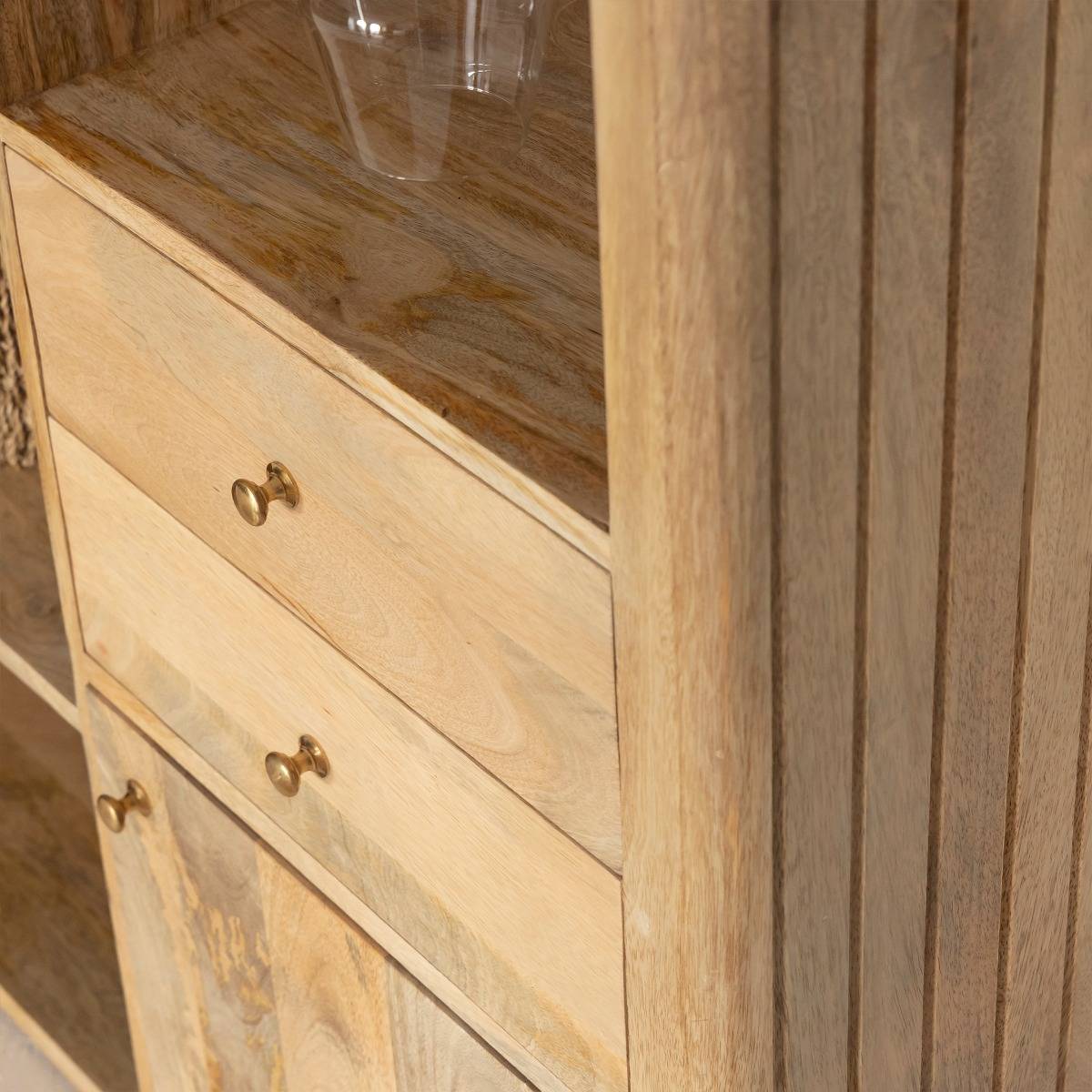 Meuble bar en angle bois de manguier LOU bois clair, MADE IN MEUBLES