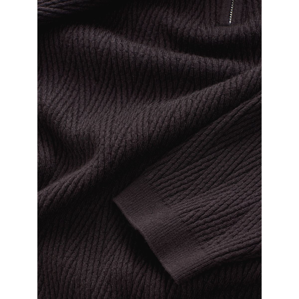 Pull regular torsadé à col zippé mi-épais marron chocolat, NEXT