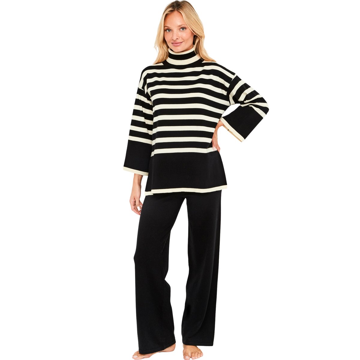 Pyjama pantalon évasé top manches longues Graphic City noir, SELMARK