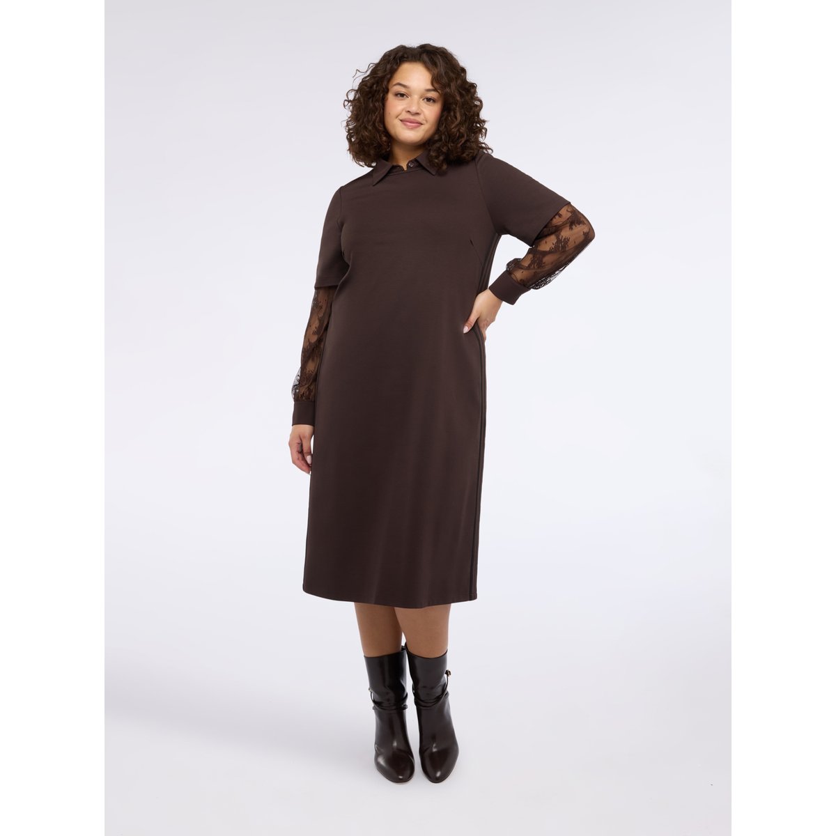 Robe longue en Point de Milan marron, FIORELLA RUBINO