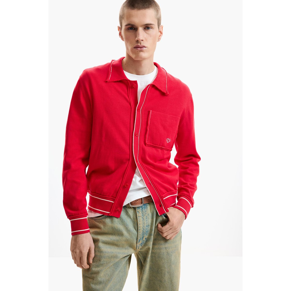 Pull fin à boutons rouge, DESIGUAL