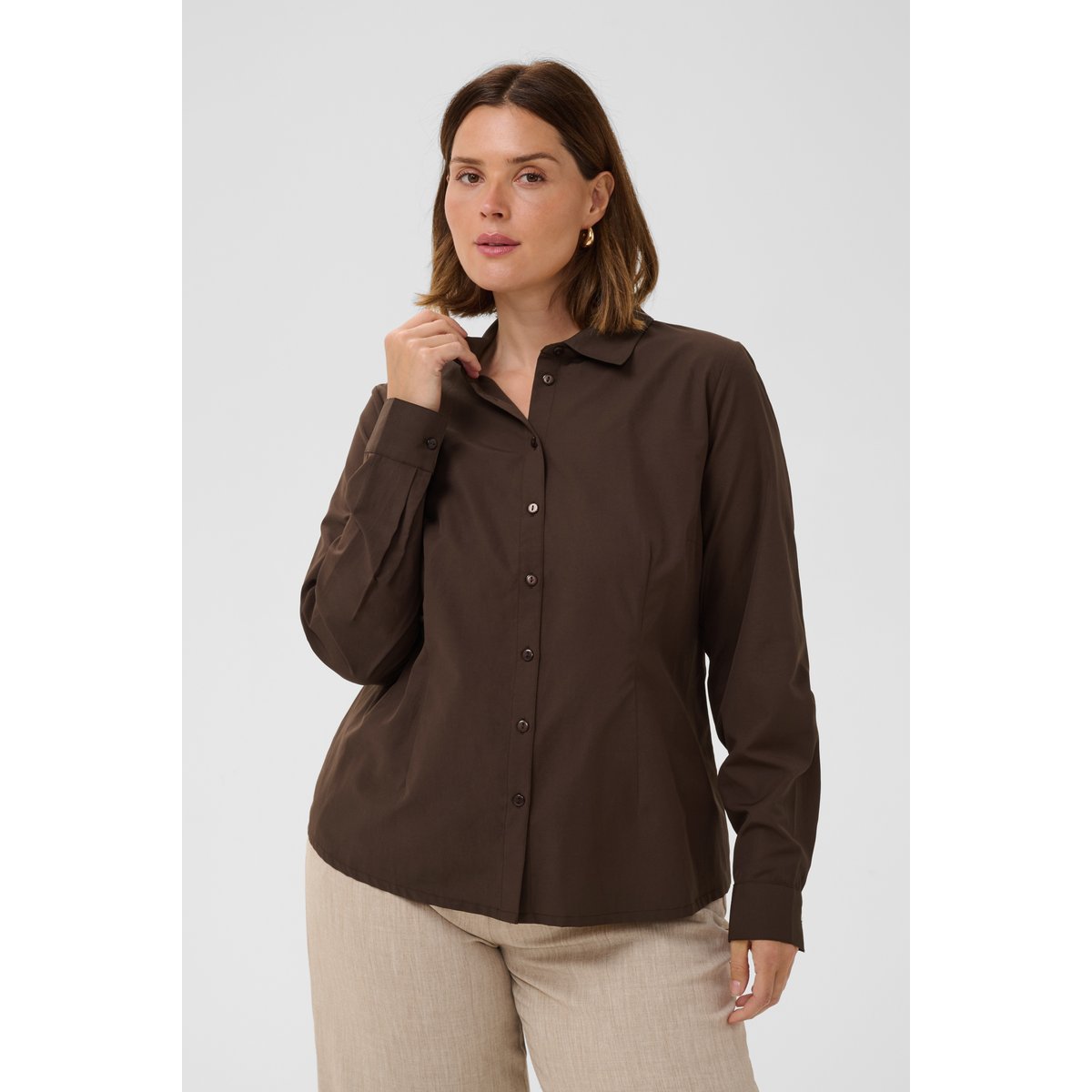 Chemise à manches longues marron coffee bean, KAFFE CURVE
