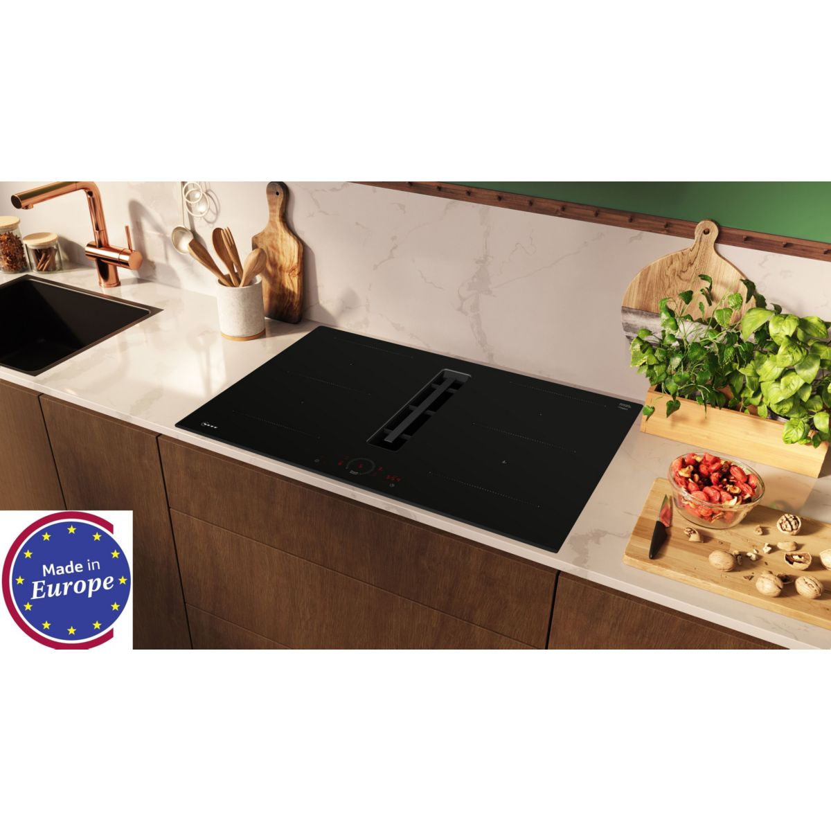 Plaque induction aspirante V58FHQ4L0, N70, Twist Touch noir, NEFF