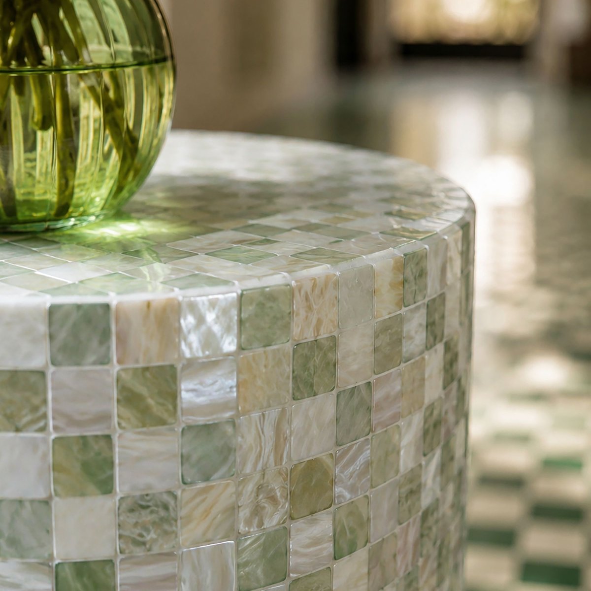 Meuble d'appoint en coquille de Capiz, ZINA vert, NOW'S HOME