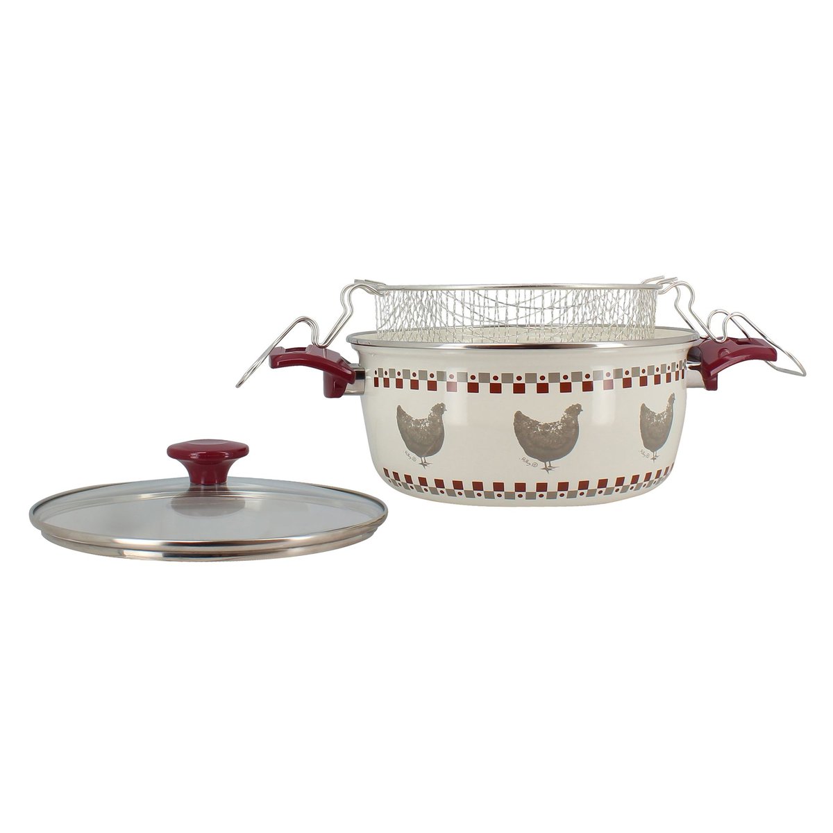 Friteuse en acier émaillé 24cm, GALLINA beige et rouge, MENASTYL